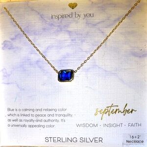 BNIB Inspired By You "SEPTEMBER" Sapphire Necklace Sterling Silver/Gold Plated
